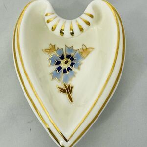 Zsolnay Hungary Heart Shaped Trinket Dish Cornflower Floral Porcelain Vintage